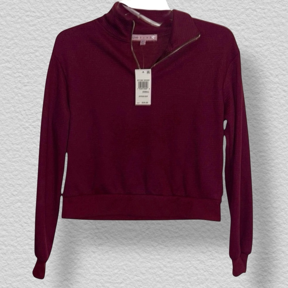 🌺NWT/CRAVE FAME BURGUNDY OUTDOOR BEAT CROP WAFFLE TOP